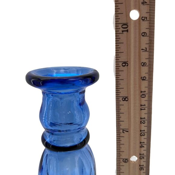 Vitrocolor Candlesticks Art Glass Spain Recycled Blue Opac Tapers Pair - Picture 9 of 10